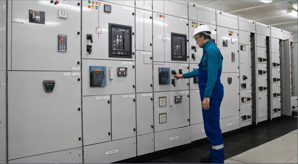 Engineer operating switchgear
